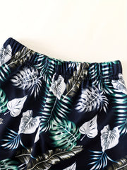 Boys Leaf Print Casual Outfit Round Neck T shirt & Shorts Set