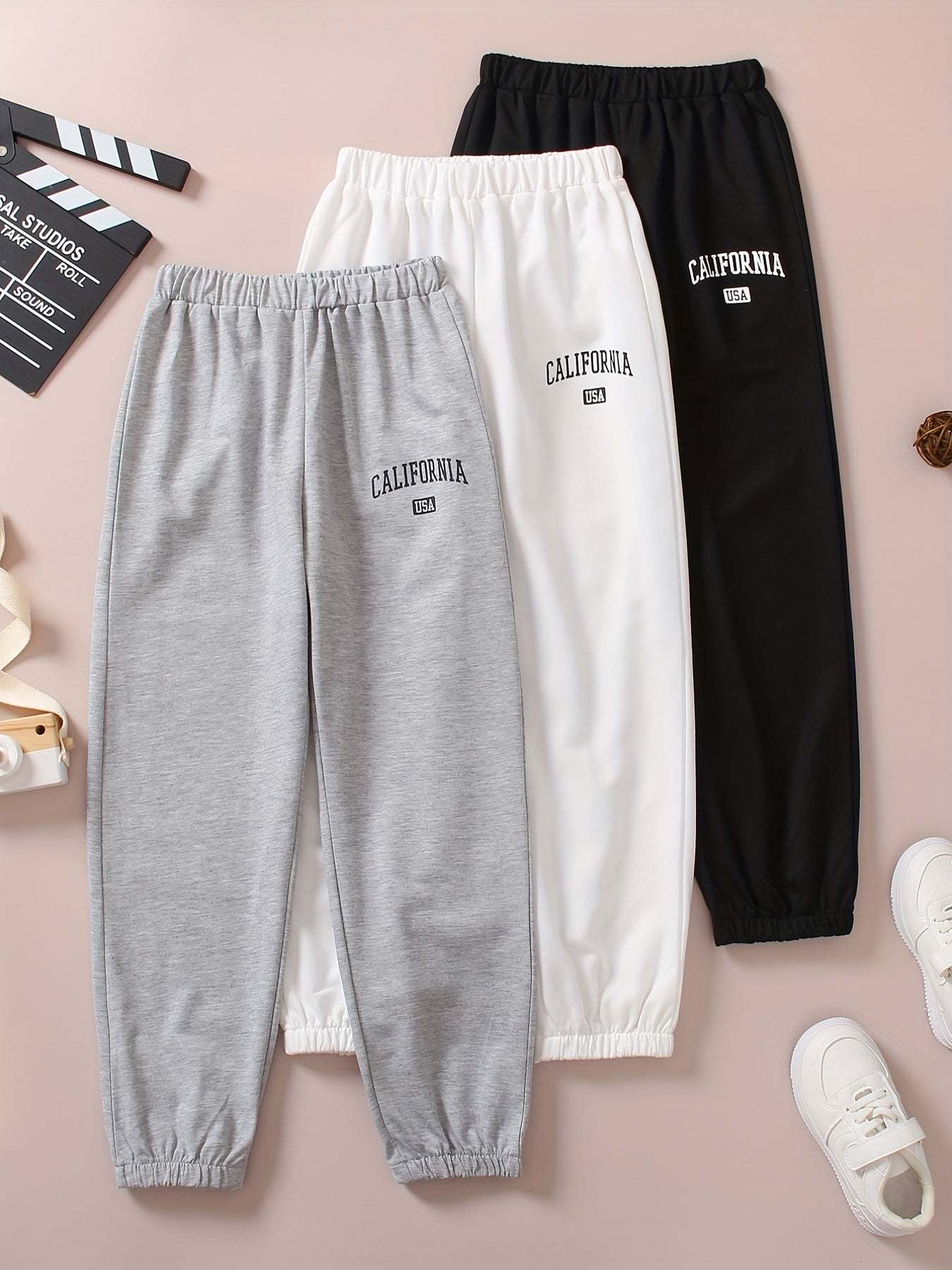 3 Pcs Girls Joggers Letter Print Sweatpants Outfit