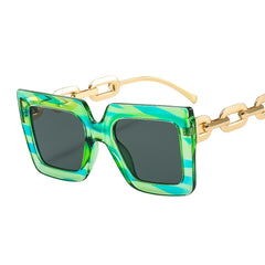 Oversized Square Sunglasses Metal Chain Temple UV Protection
