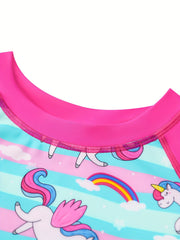 Flamingo Print Girls Swimsuit Long Sleeve Sun Protection
