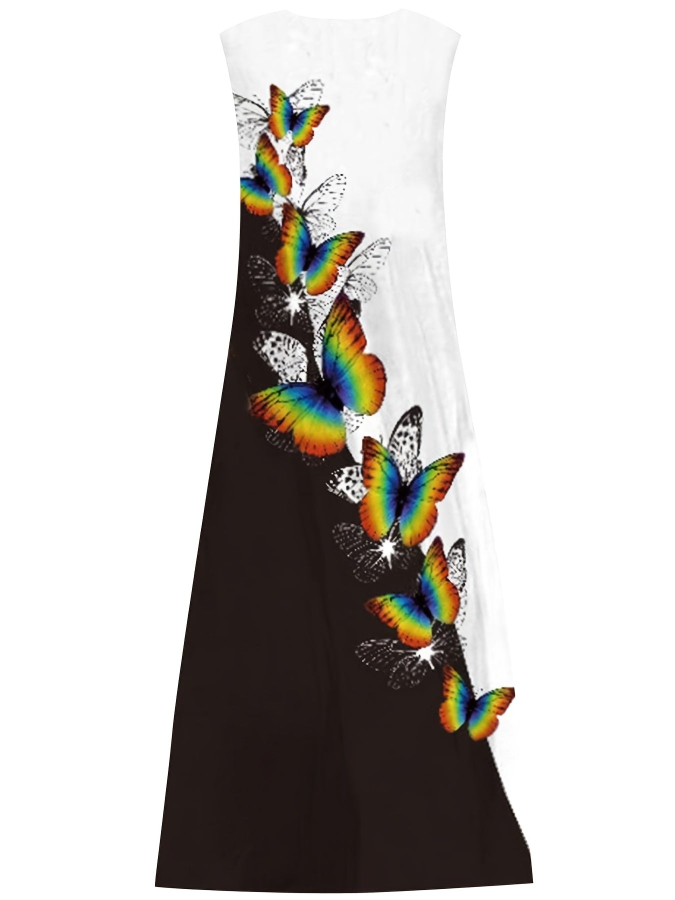 Colorblock Butterfly Print Tank Dress With Pockets