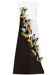Colorblock Butterfly Print Tank Dress With Pockets