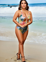 Boho Swimsuit Women's Plus Tropical Print One Piece Bathing Suit