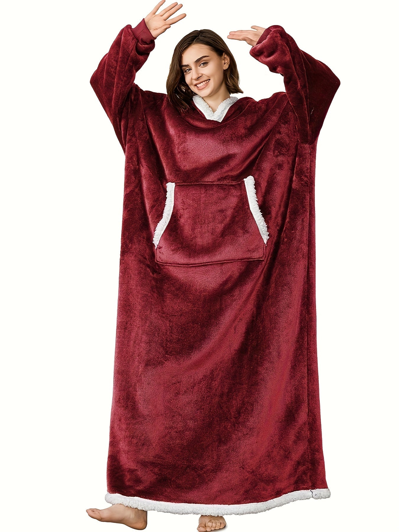 Women's Plus Winter Flannel Sherpa Hooded Robe