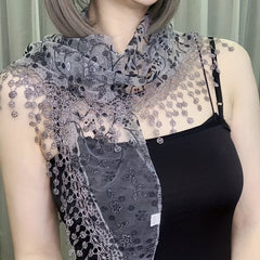 Flower Embroidery Triangle Scarf Tassel Veils Classic Mantilla Head Covering