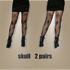 2 Pairs Plus Size Gothic Stockings Set Skull & Snake Pattern Tights