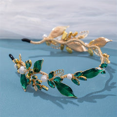 Girls Green Rhinestone Pearl Hair Hoop Dress Accessory