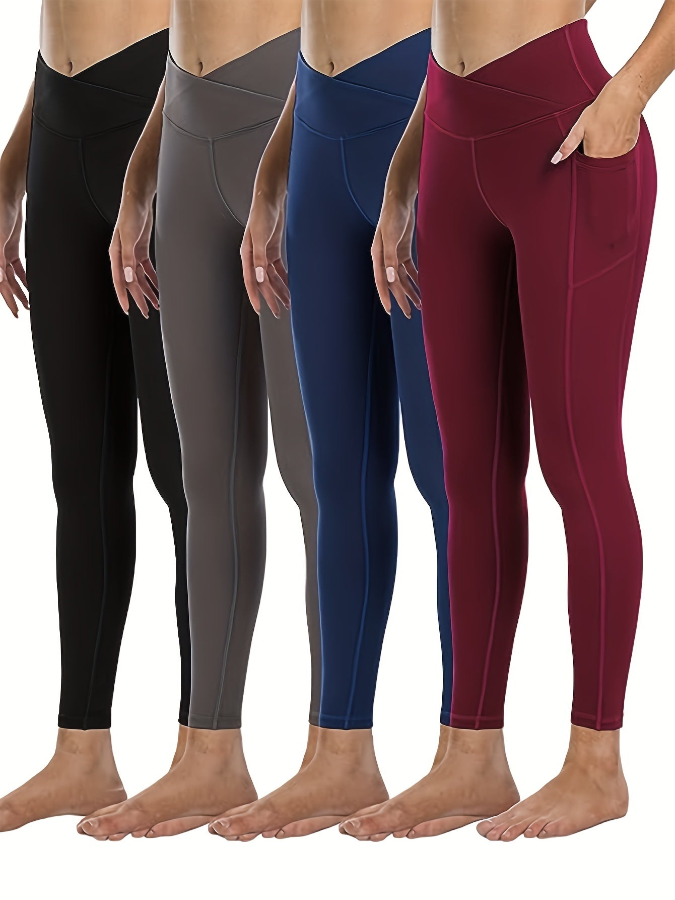 4 Pack Plus Size Sports Leggings Women's Plus High Stretch Skinny Leggings