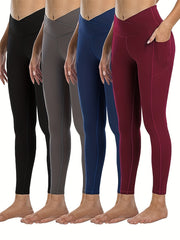 4 Pack Plus Size Sports Leggings Women's Plus High Stretch Skinny Leggings