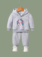 OERYUI Naughty Unicorn Print Hooded Pullover Pants Set For Sports