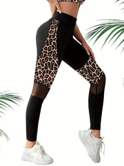 Leopard Print Mesh Stitching Tight Leggings Sports Yoga Pants