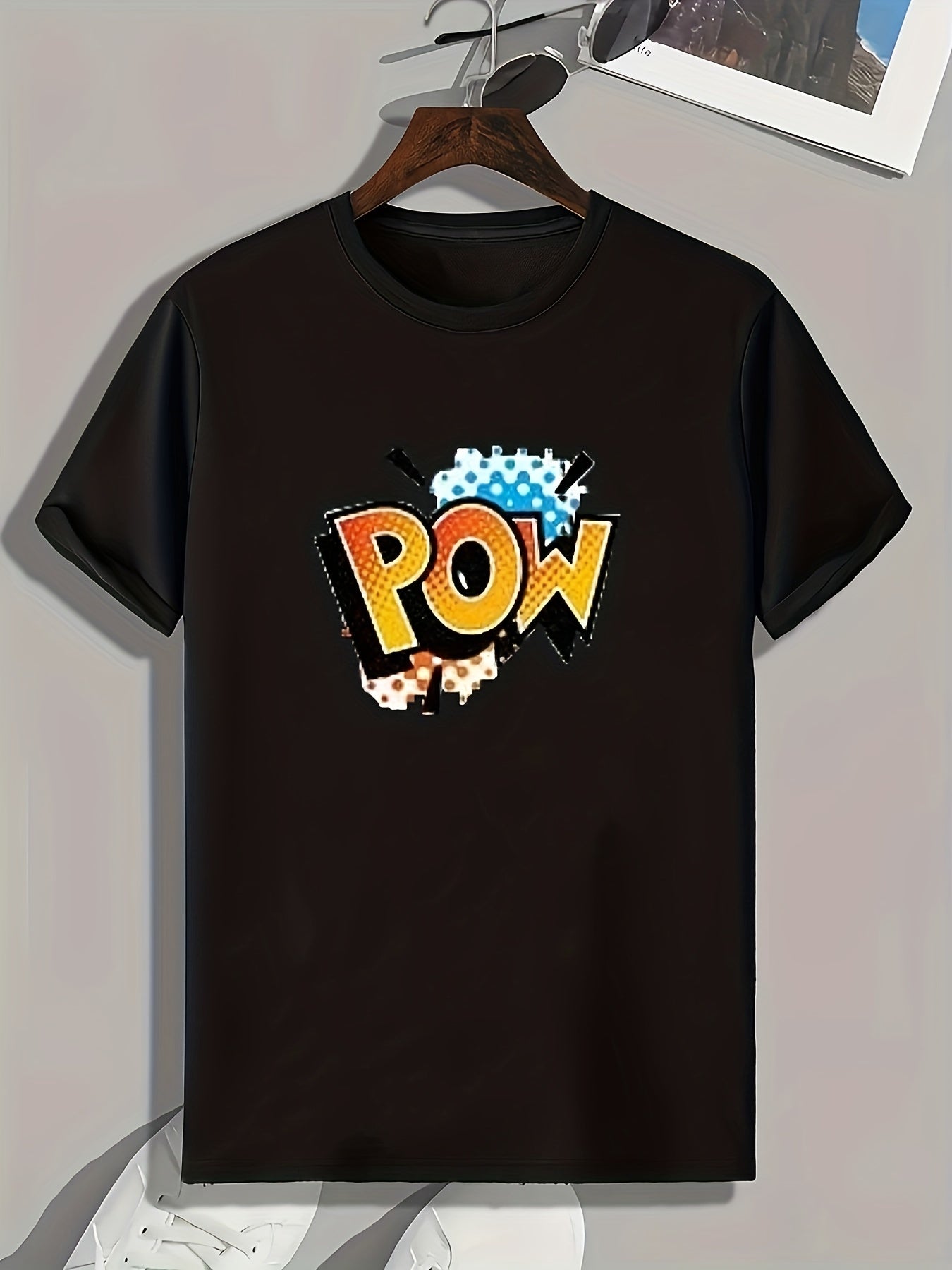 POW Pattern Print Men's Comfy Sports T-shirt Graphic Tee