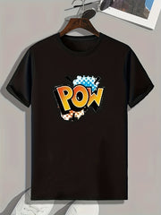 POW Pattern Print Men's Comfy Sports T-shirt Graphic Tee