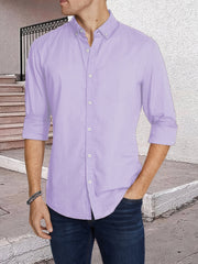 Men's Slim Solid Long-sleeve Shirt With Button Up