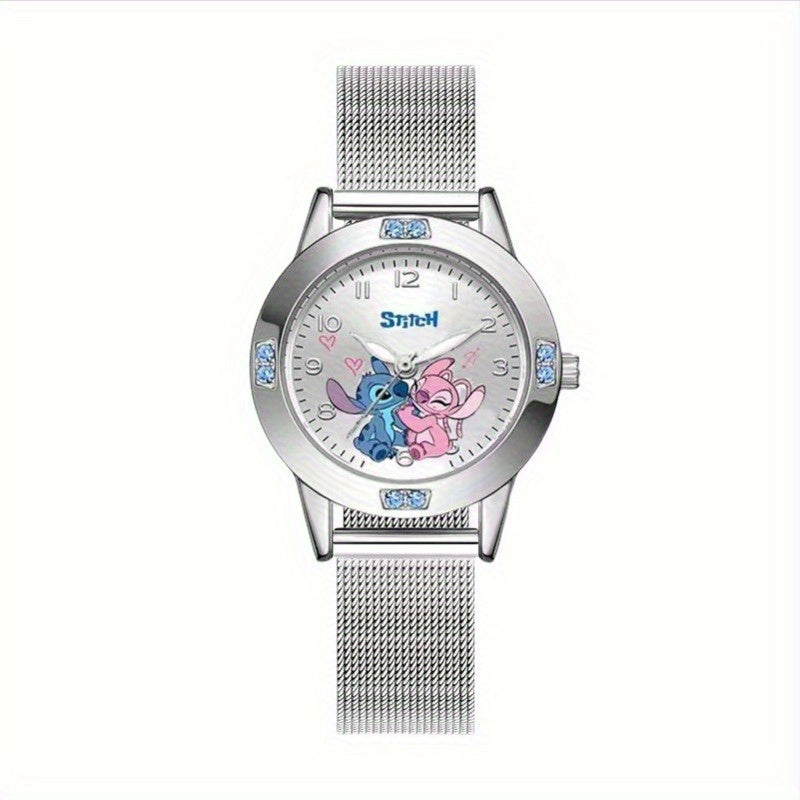 Stitch Cartoon Quartz Watch for Women Digital Display Steel Band