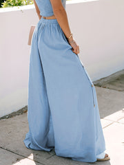 Minimalist Button Side Wide Leg Pants for Women