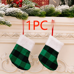 Christmas Stocking Gift Bag Plaid Christmas Tree Ornament Set