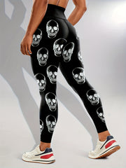 Skull Print Glow-in-the-Dark Leggings High Waisted Elastic Leggings