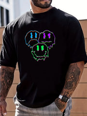 Cartoon Face Print Men's Graphic Crew Neck T shirt Casual Comfy Tees