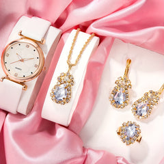 5pcs Junior High School Students Digital Leather Quartz Wrist Watch Set