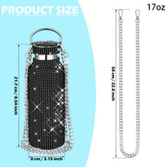 Rhinestone Stainless Steel Water Bottle with Chain