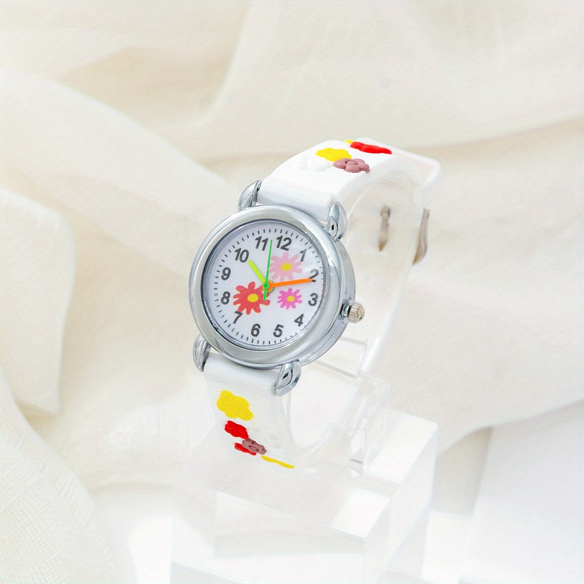 Girls Colorful Flowers Watch With Silicone Band