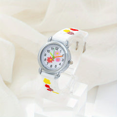Girls Colorful Flowers Watch With Silicone Band