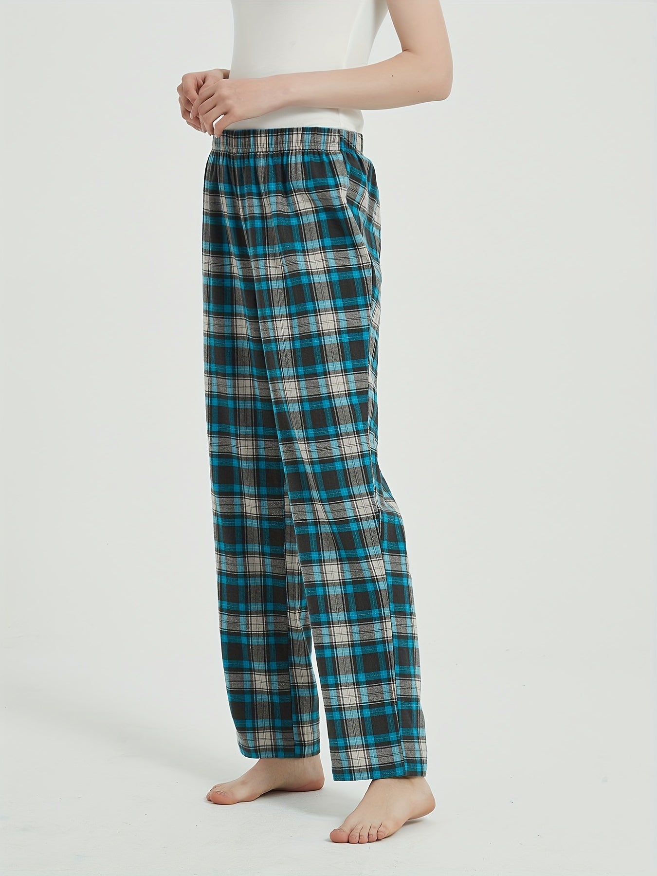 Plaid Sleep Bottoms Elastic Waistband Women's Sleepwear