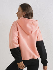 Block Kangaroo Pockets Hoodie for Women