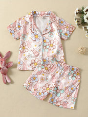 Flower & Bunny Print Pajama Set Baby Girls Loungewear
