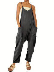 Solid Spaghetti Jumpsuit Vacation Sleeveless Zipper Jumpsuit