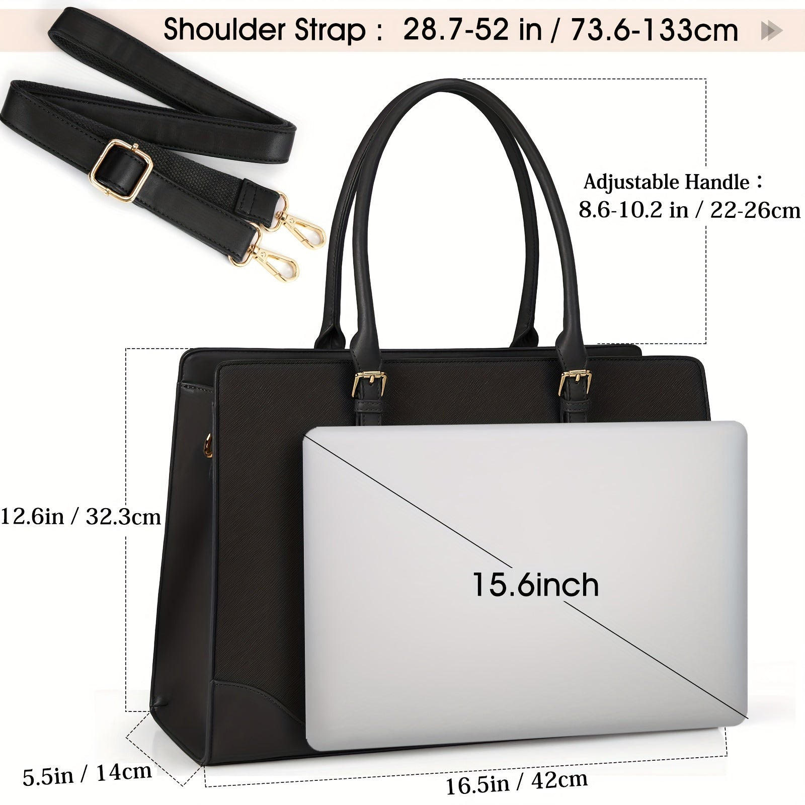 Large Capacity Waterproof PU Leather Laptop Bag for Women