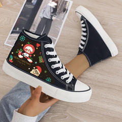 Christmas Cartoon Print Plush Lined Thermal Chunky Canvas Sneakers
