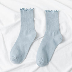 5 Pairs Teenage Girls Candy Lace Crew Socks For All Seasons