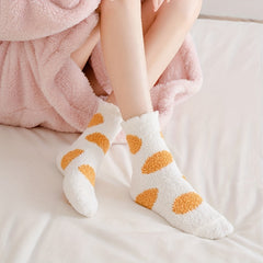 5 Pairs Polka Dot Fuzzy Socks Women's Stockings Warm Floor Socks