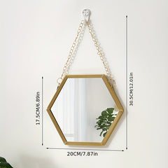Hexagonal Wall Mounted Mirror with Chain for Bathroom Vanity