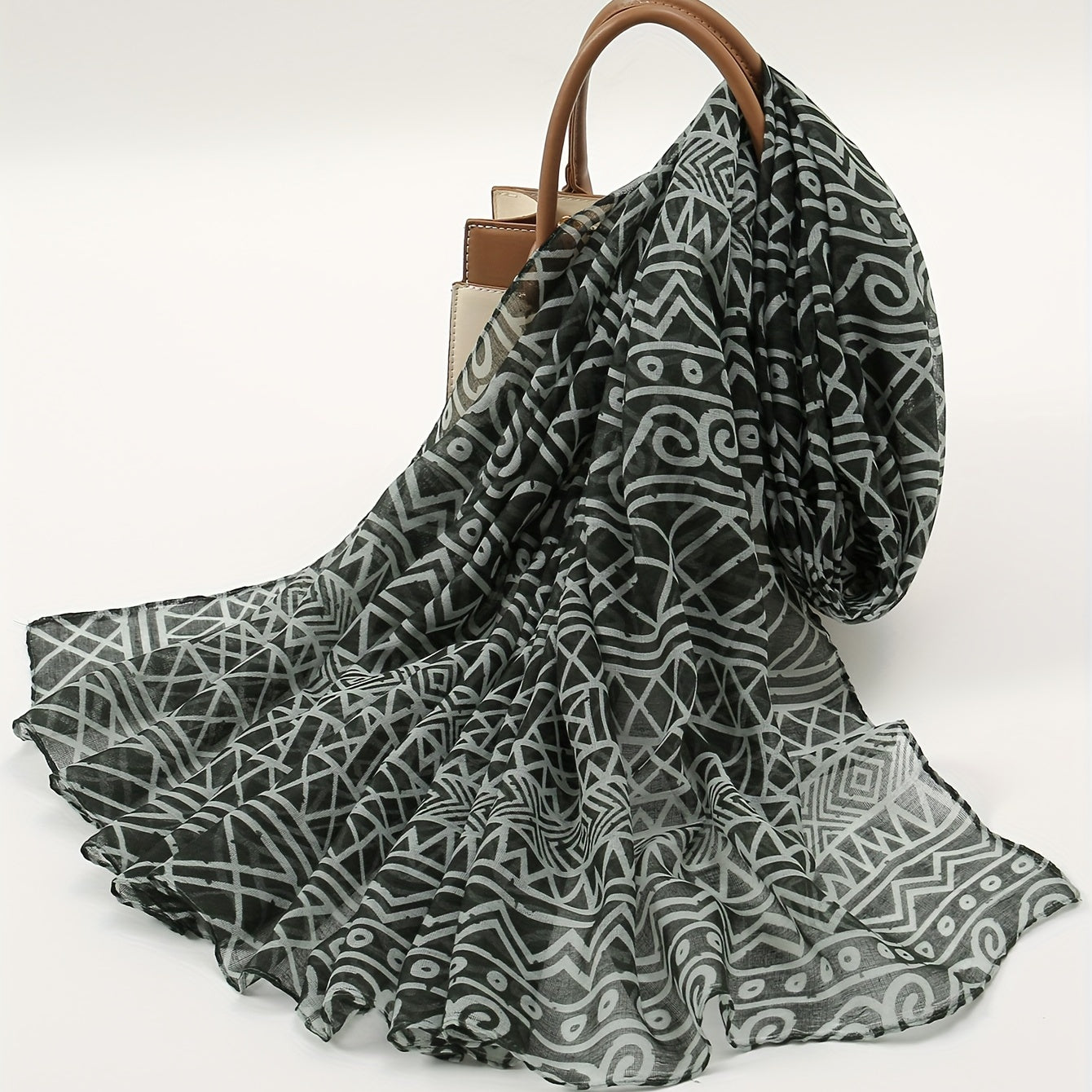 Vintage Gray Boho Geometric Print Scarf