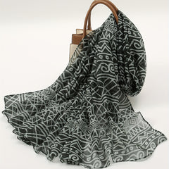 Vintage Gray Boho Geometric Print Scarf