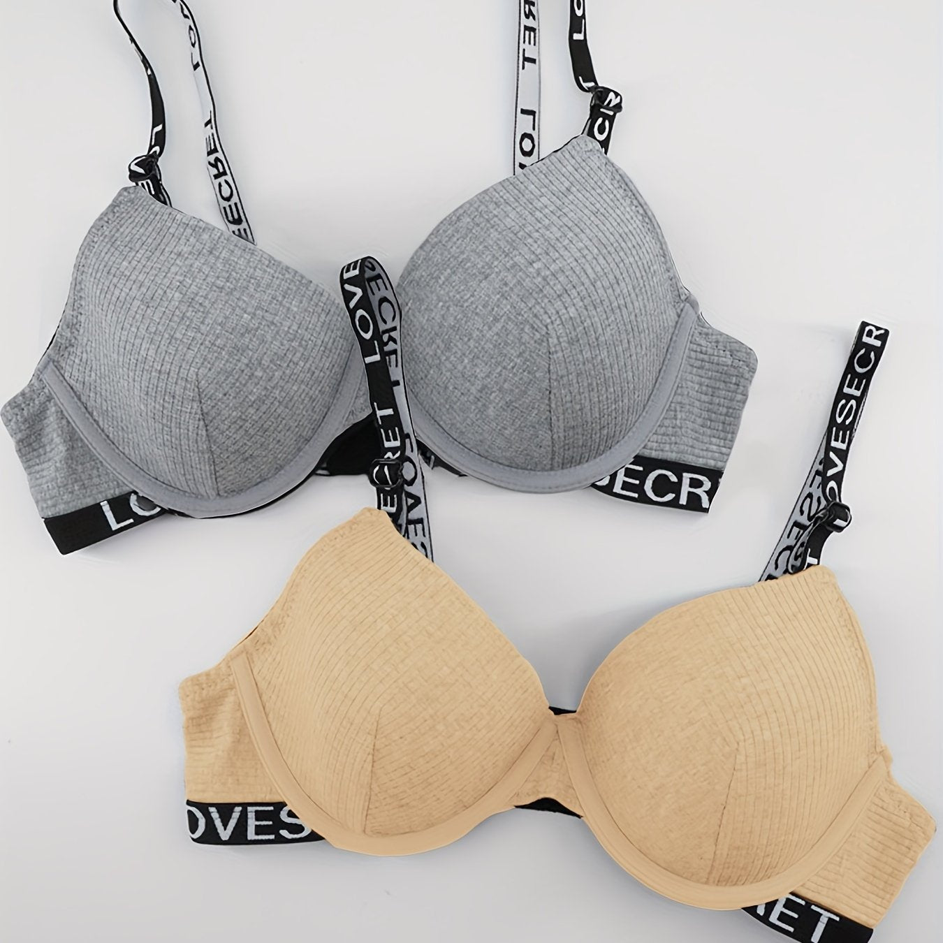 2pcs Letter Straps Push Up Bras Comfy & Breathable Intimates Bra