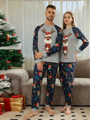 Christmas Elk Print Pajama Set Long Sleeve Top & Pants Women's Sleepwear