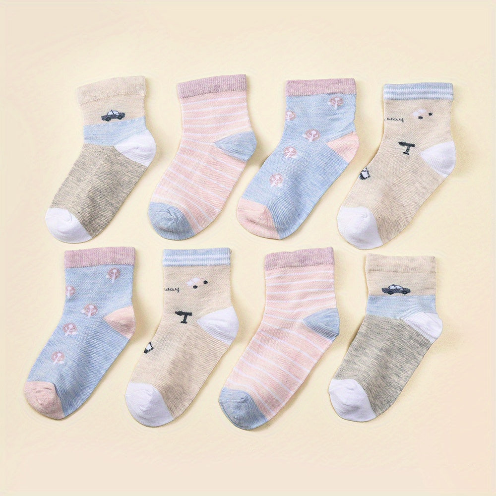 8 Pairs Baby Cartoon Crew Socks for Newborn Infant