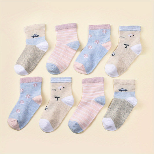 8 Pairs Baby Cartoon Crew Socks for Newborn Infant