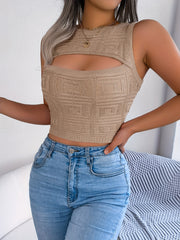 Sexy Cut Out Solid Tank Top Sleeveless Crew Neck Slim Fit