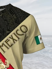 Mexico Eagle And Snake Print Men's Graphic T shirt