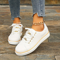 Chain Decor Round Toe Low Versatile Sneakers