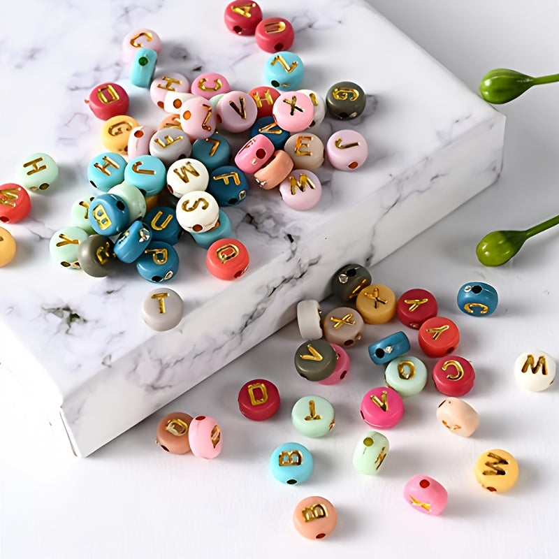 100pcs Mixed Letter Acrylic Beads Round Flat Alphabet Spacer Beads DIY Jewelry