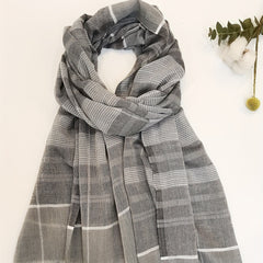 Gray Stripe Print Scarf Plaid Casual Shawl Frayed Edge Windproof Sunscreen