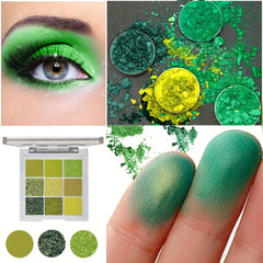 9 Colors Avocado Eyeshadow Palette Green Tone Matte Shimmer Finish