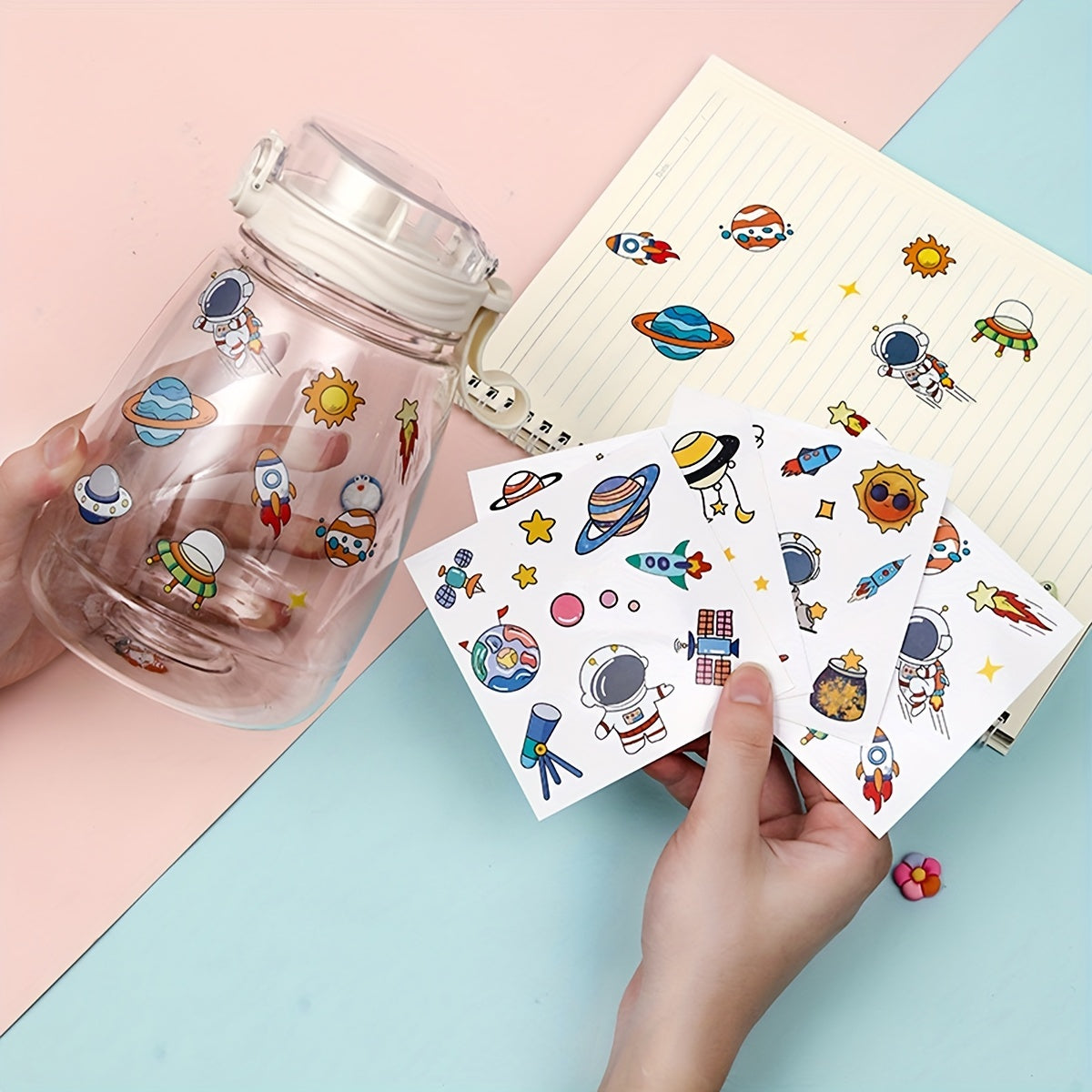4pcs Cartoon Astronaut Waterproof Sticker for Space Cup Mug Notebook