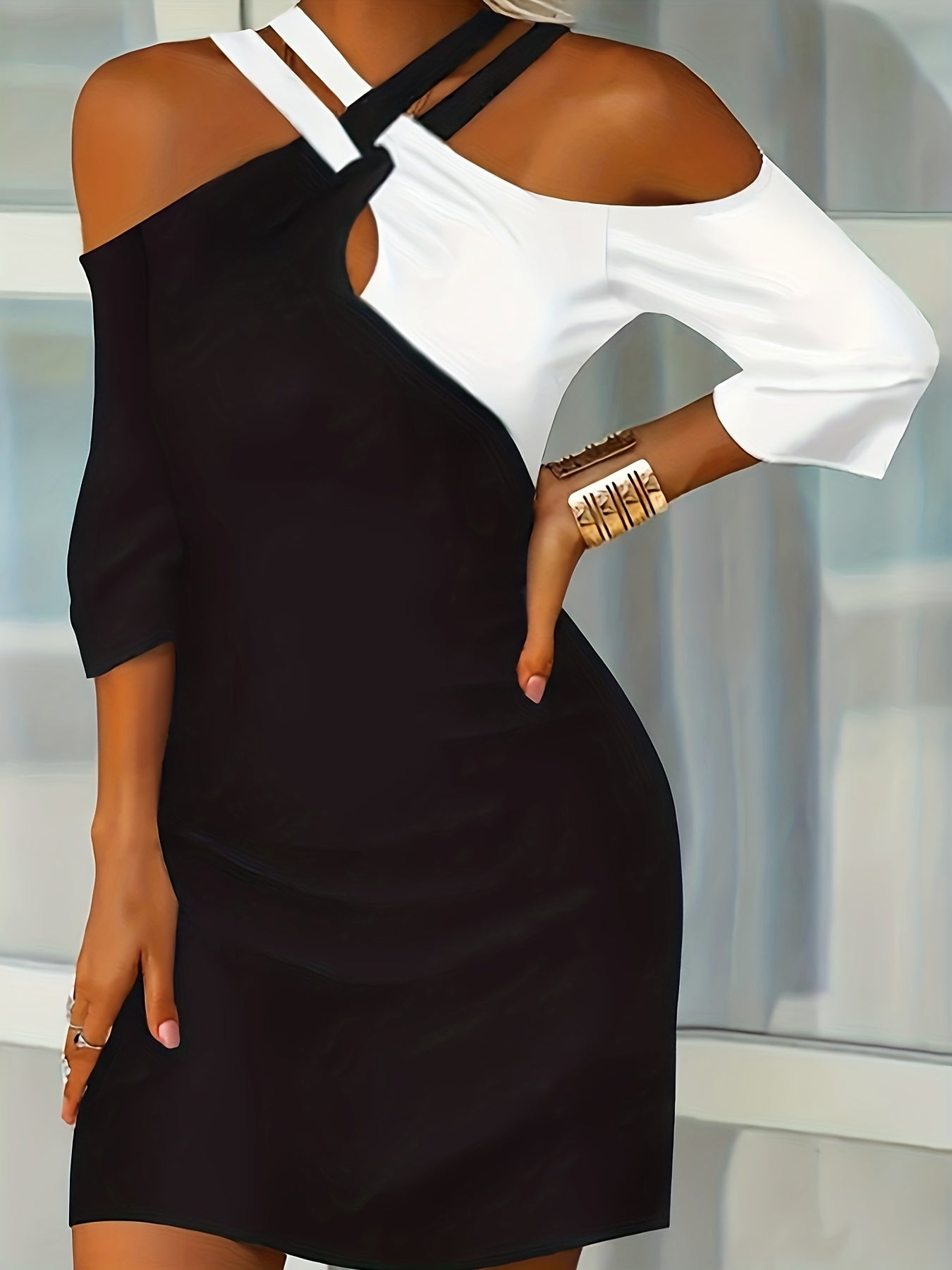 Colorblock Cold Shoulder Bodycon Dress
